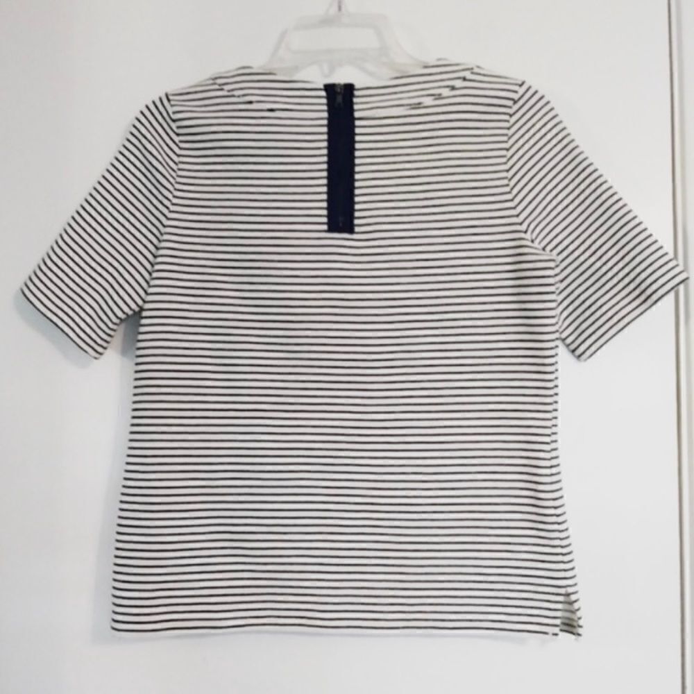 Talbots Textured Black & White Striped Boxy Top - Picture 6 of 6